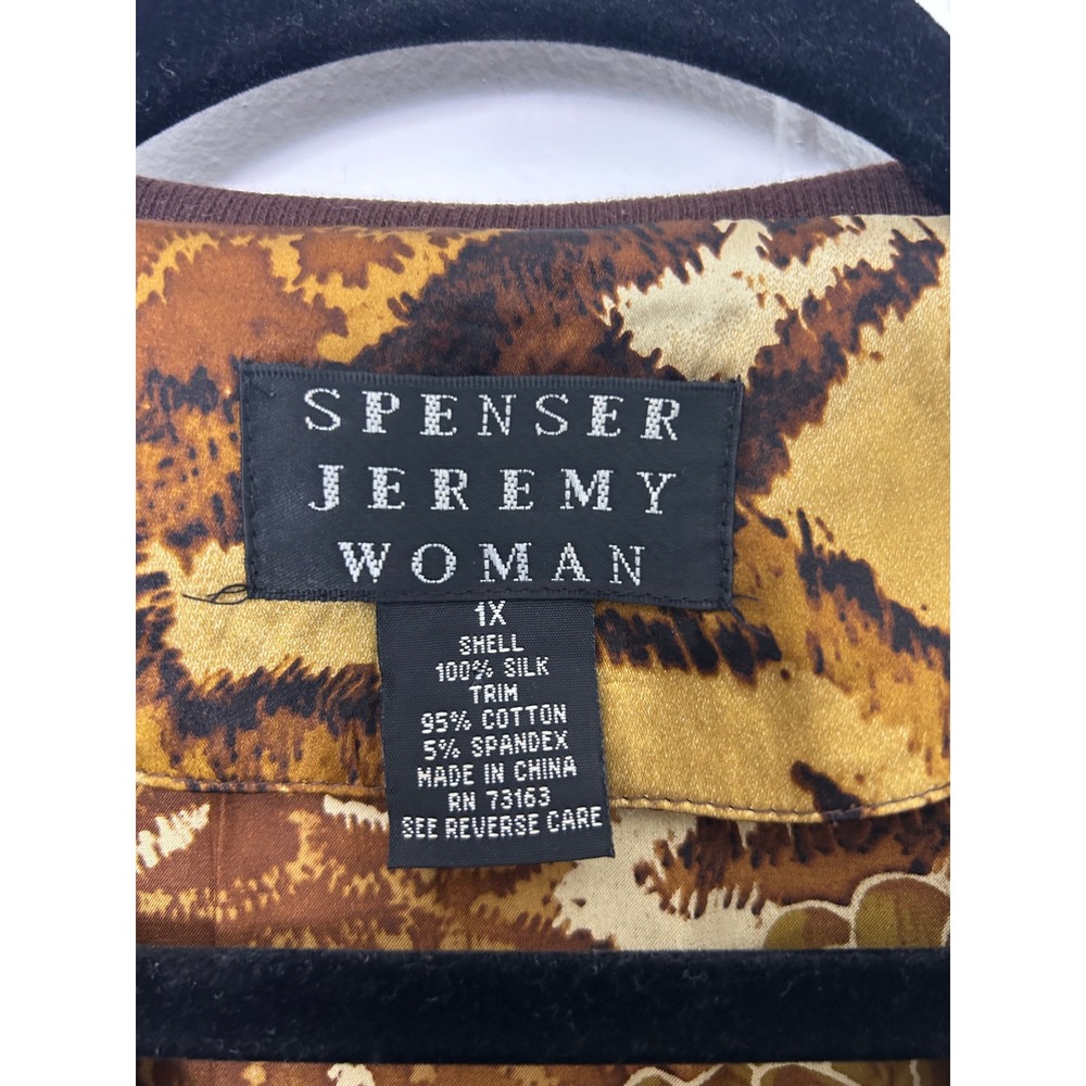 Spenser Jeremy 100% Silk Jacket 1X Brown Leopard Floral Bomber Mob Wife vintage - Picture 3 of 8